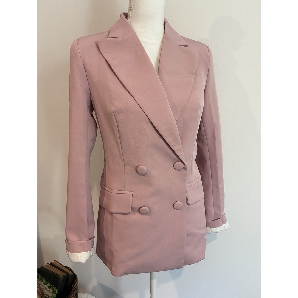ELAGIA Womens Blazer Small Pink Double Breasted Tailored Jacket NWT